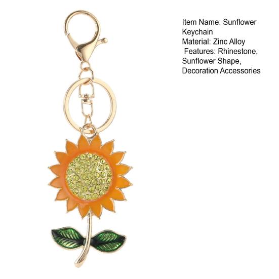 Sparkling Rhinestone Sunflower Keychain Women Girls Car Key Ring Holder Backpack Pendant Purse Bag Charm Decoration Accessories