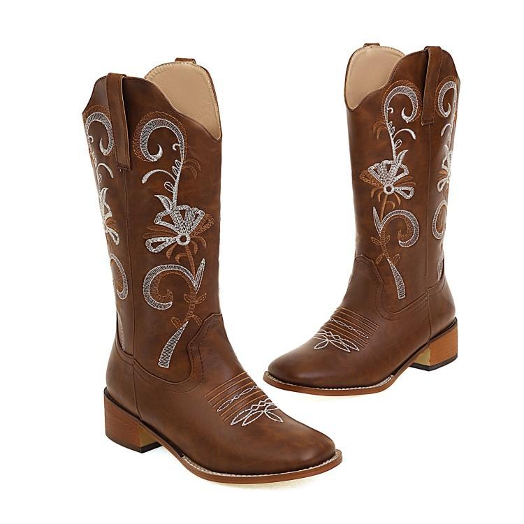 New Women's Boots Embroidery Sleeve Knight Motorcycle Boots Retro Medium Boots Horse Boots Men's Boots Women's Boots