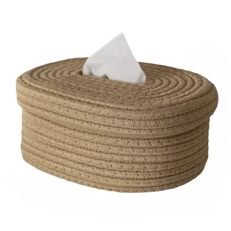 1Pc Nordic Sle Handmade Cotton Thread Tissue Box Living Room Coffee Table Storage Box Round Shape Household Organizer Box