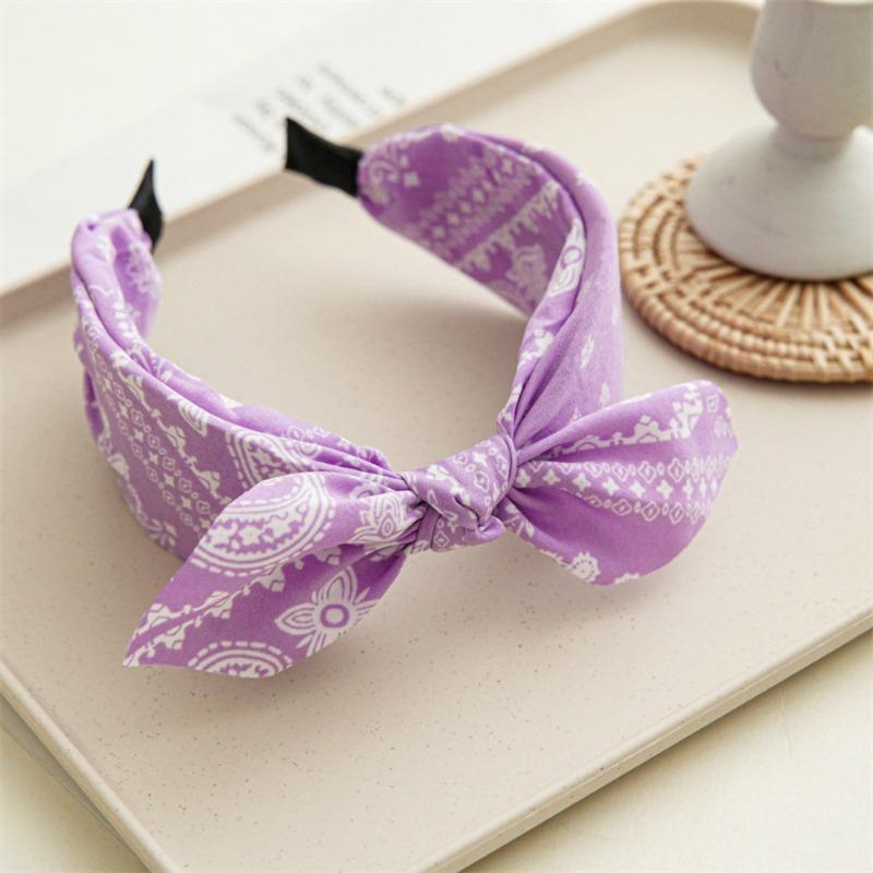 New Paisley Headband for Women Wide-Brimmed Floral Print Hairband with Bow Tie and Rabbit EarsTurban Headwrap Girls Accessories