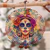 2D Mandala Wind Chime with Colorful Day of the Dead Skull Design Metal Outdoor Garden Decor for Patio Balcony Thanksgiving Christmas Gift