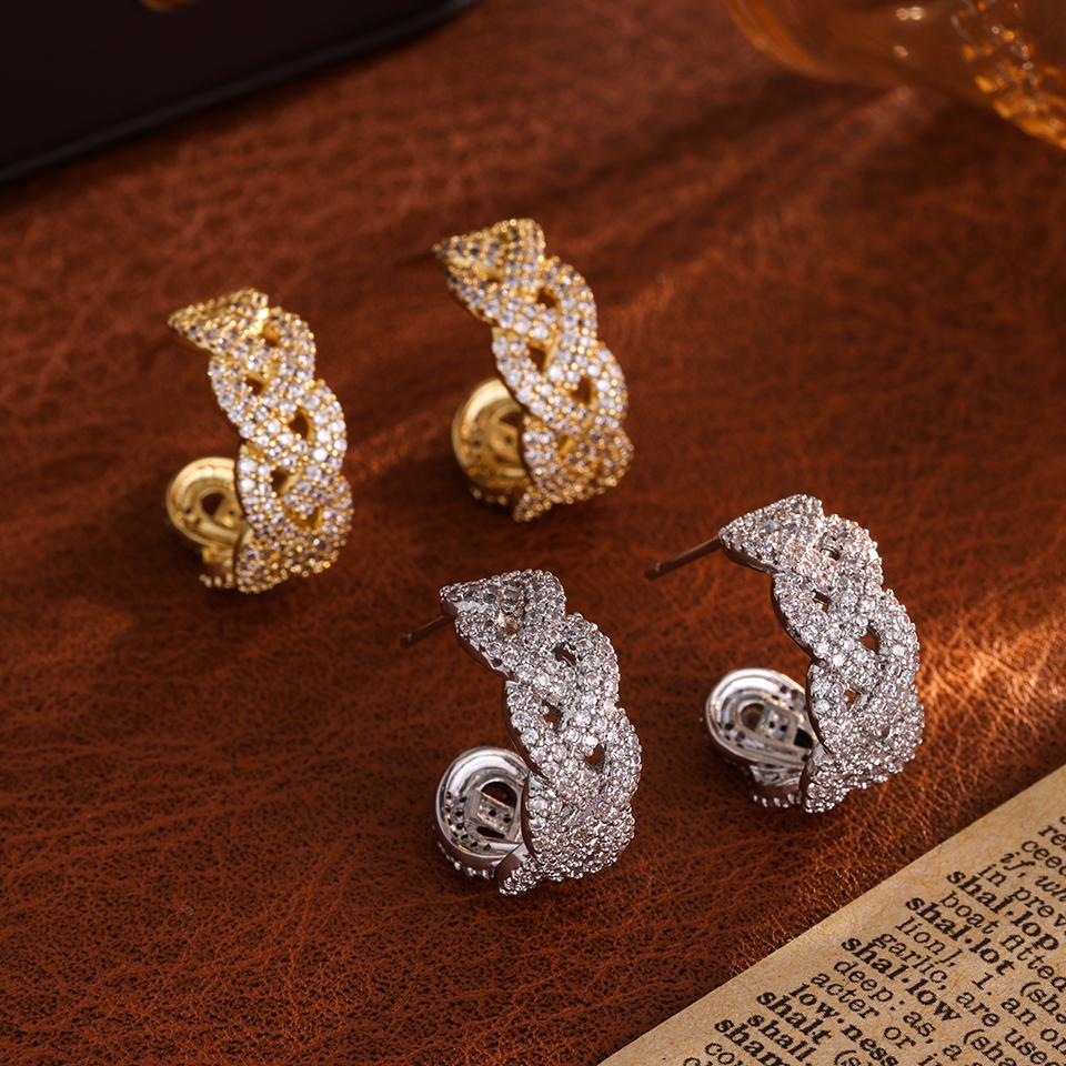 ZAKOL Buling Cubic Zirconia Link Chain Hoop Earring for Women Link Twist Geometric Fashion Ear Accessories Party Zircon