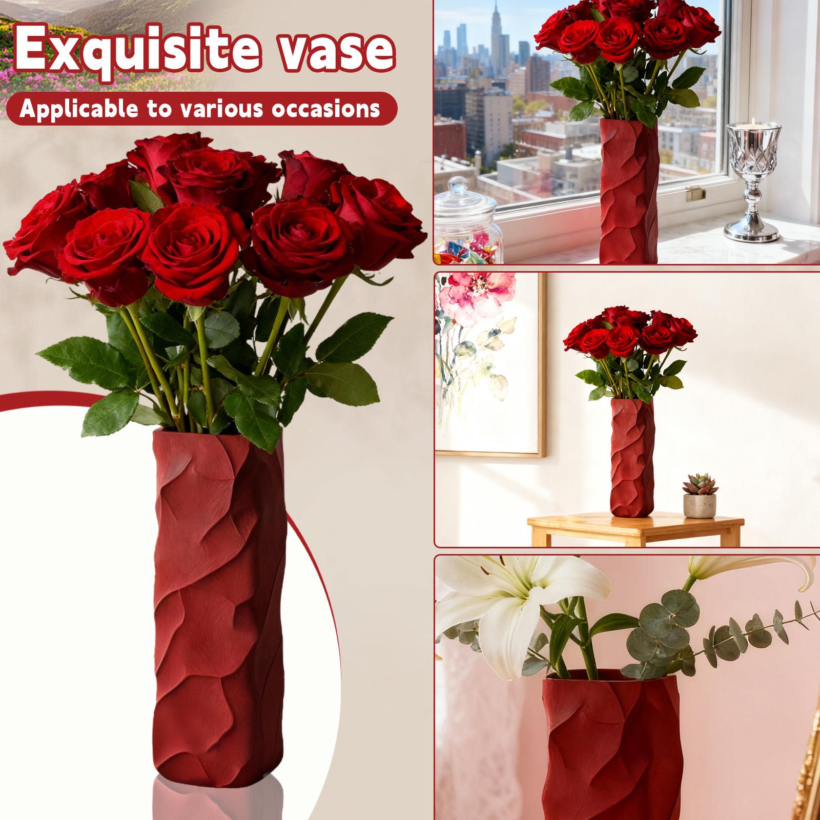 

Red Textured Artistic Vase, Unique Wavy Design Decorative Flower Vase For Home Decor, Modern Centerpiece For Living Room/Bedroom, Ideal For Floral Arr One Size