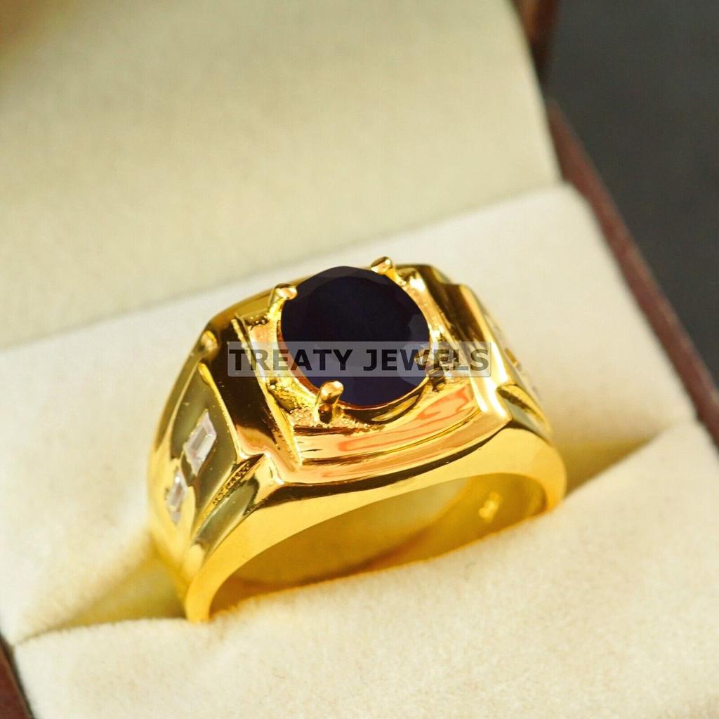 Black Onyx Oval Cut With 925 Silver Gold Plated Ring For Men's #A802 JL375666840896