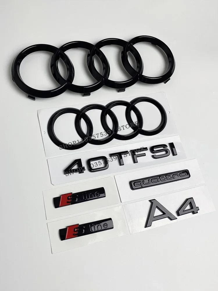 For Q2 4Ring Logo ABS Black Car Hood Front Grill Emblem Rear Trunk Badge A4 Quattro Sline 40TFSI Emblem Car Accessories
