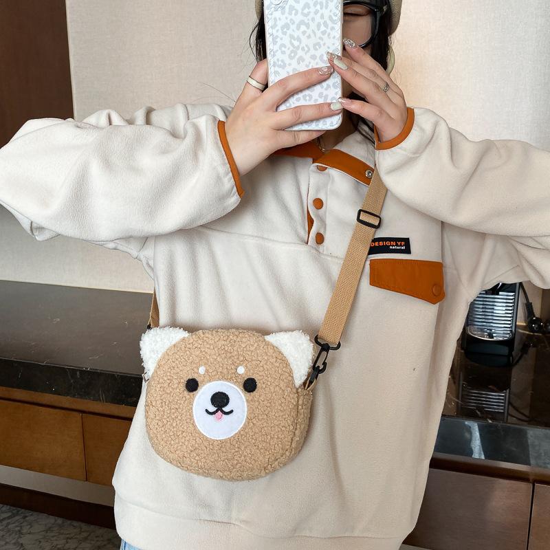 1pcs Lamb Wool Small Bag For Women, Autumn And Winter New Trendy Plush Shoulder Bag Cartoon Cute Girl Crossbody Bag.