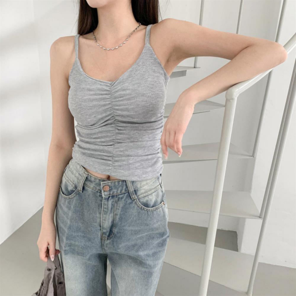 New Arrivals Open Run Women Spandex Crop Tank Top Shirring Design