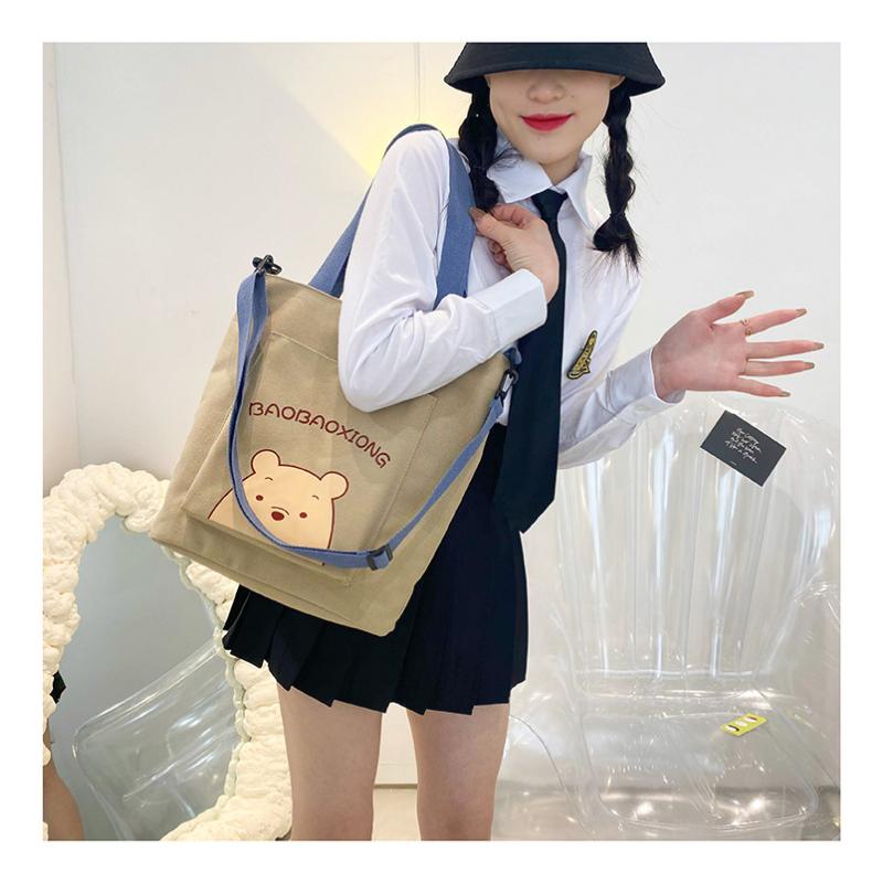 Geantă de mână pentru femei, Geantă de pânză cu ursuleț la modă, Geantă de umăr casual, Geantă de mână de mare capacitate, Crossbody