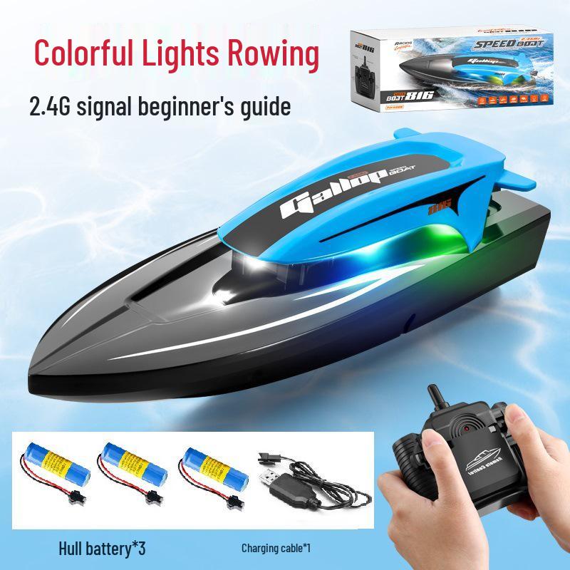 2.4G High-Speed Remote Control Waterproof Electric Speedboat with Lights for Kids