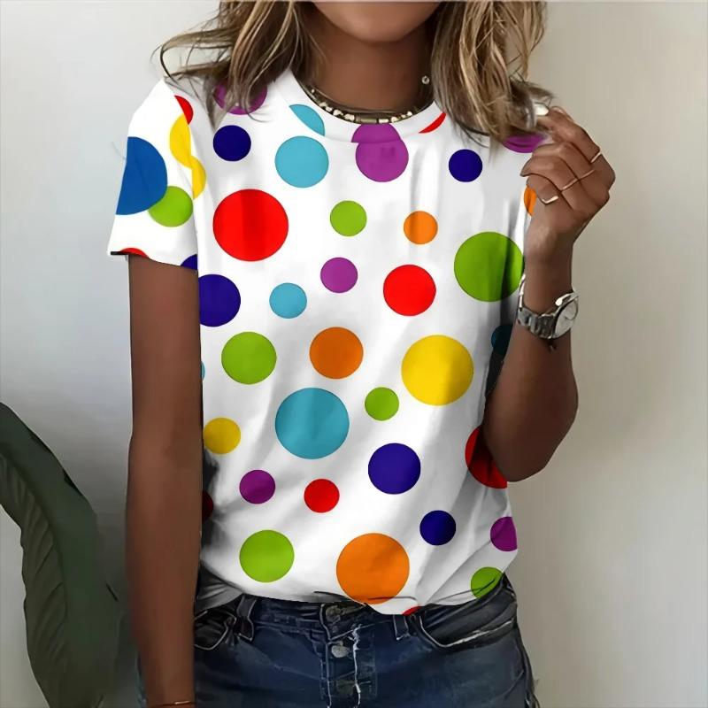 

Colorful Polka Dot 3D Print T-Shirts Women s Fashion Casual O-Neck Short Sleeve T Shirt Y2k Tops Harajuku Tees Female Clothing S