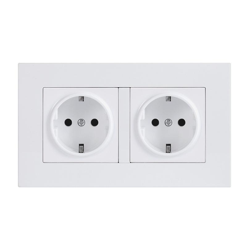 Curved White European Standard Socket Panel with Double USB & Type C, German Switch, Concealed Installation
