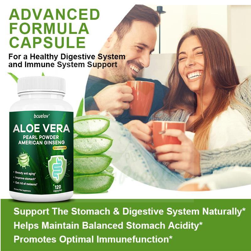 Aloe Vera, Ballaststoffe, Amerikanischer Ginseng, Hautgesundheits-Nahrungsergänzungsmittel, 120 Kapseln