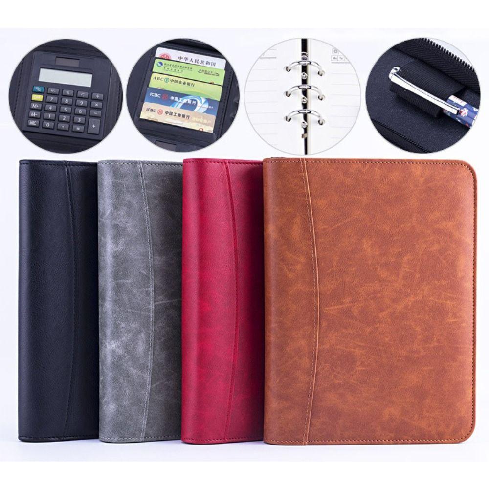 

Zipper Closure A5 Loose-leaf Notebook PU Leather Meeting Memo Book Student Diary School червоний