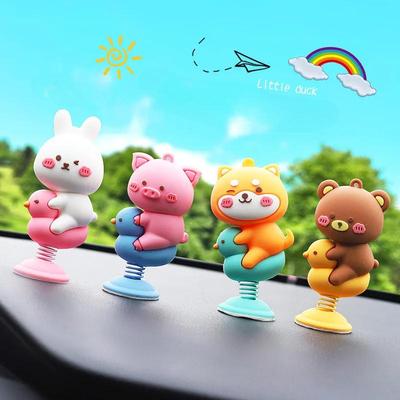 Car Ornament Head Cute Animal Spring Toys Car Anime Shaking Panel Dashboard Decoration PVC Doll Auto Interior Accessories Gift
