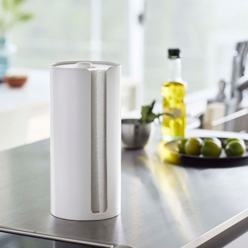 Yamazaki Jitsugyo (Yamazaki) Concealable Kitchen Paper Holder White Approx. W11.5XD11.5XH24.5cm Tower Easy to Cut Kitchen Roll Holder 5571
