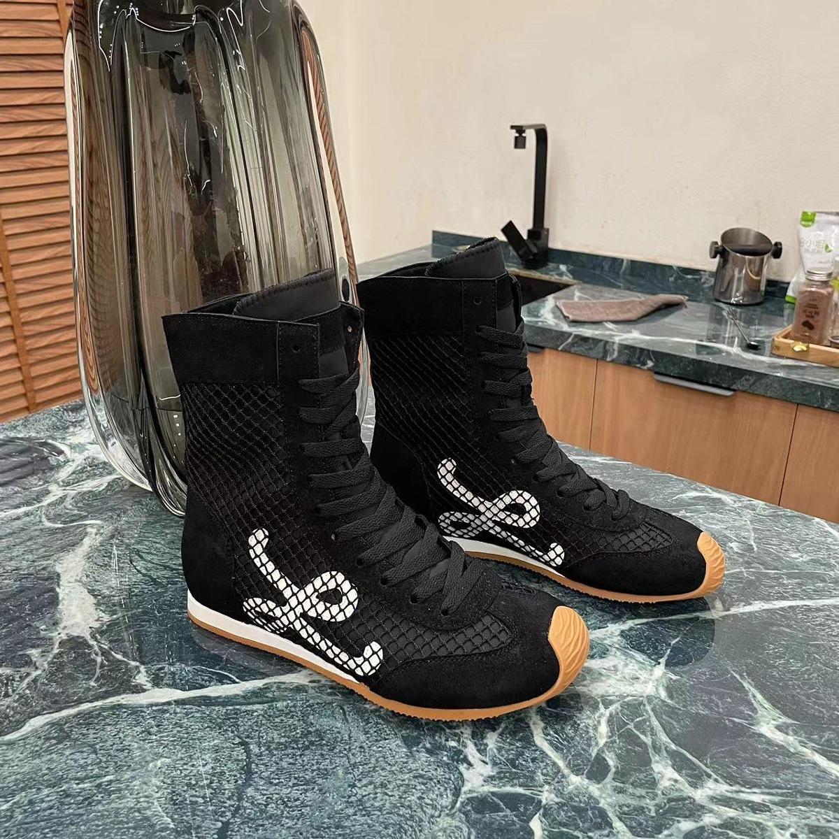 

Cowhide version~ 6cm inner height increase casual shoes women s summer breathable Martin boots soft sole retro crooked short boots net boots 35