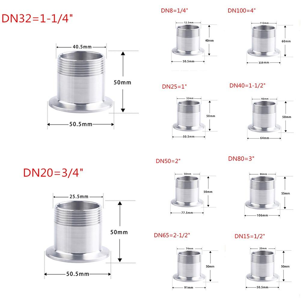 

304Нержавіюча сталь Санітарний різьбовий фітинг з наконечником для труб Tri Clamp Adapter DN25