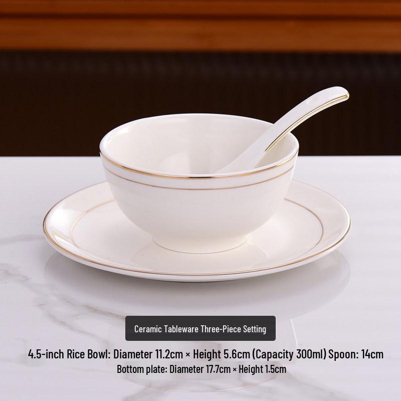 European Gold Rim 6-inch Ceramic Bowl – Rice, Noodle, Soup Tureen
