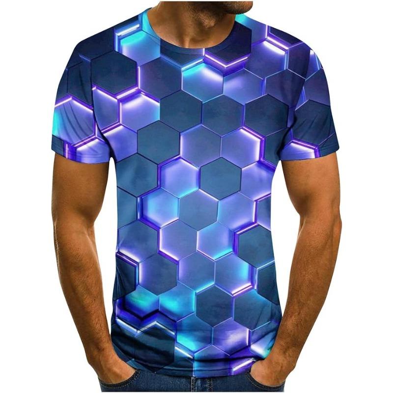Optical Illusion 3D Print T-Shirts Funny Graphics Pattern Crewneck Short Sleeve Tees for Mens Summer Casual Tshirts