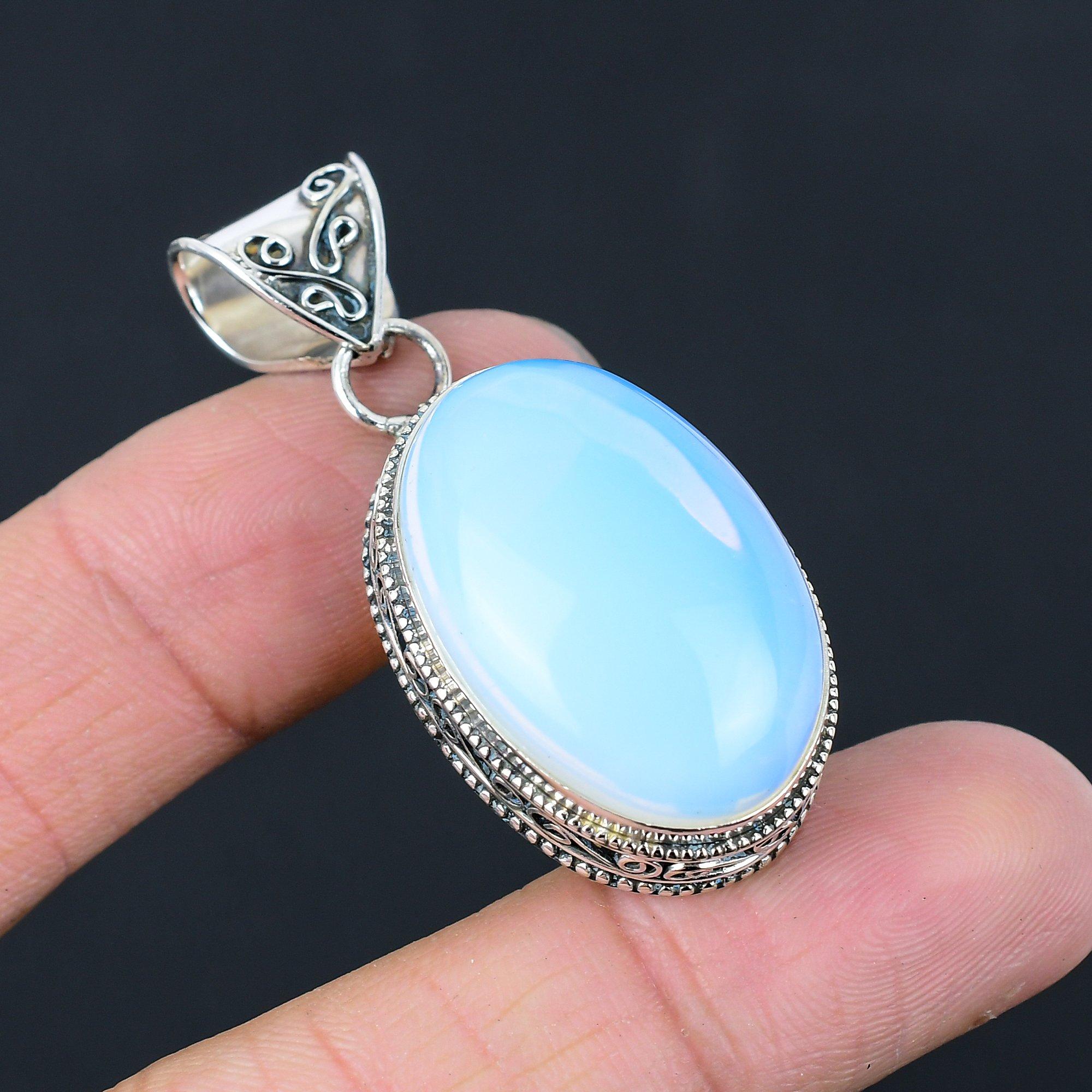 

Daughters Day Sale 925 Silver Oval Natural Milky Opal October Birth Boho Pendant