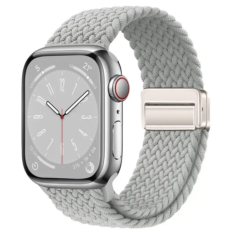 Nylon Braided Loop Strap for Apple Watch Ultra2 49mm 9 8 7 45 41mm Metal Magnetic Bracelet Wristband for 6 5 4 3 SE 44 40mm Band