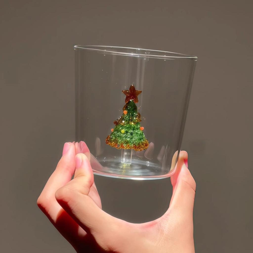Christmas Tree Glass Wishing 3D Cartoon Animal Shape Cup Borosilicate Glass Single Layer Cup Living Room Guests Juice Cold Drink