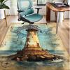 Vintage Lighthouse Map Rug for Nautical Themed Rooms - Coastal Decor, Durable Indoor Outdoor Floor Mats Skid Resistant Carpet