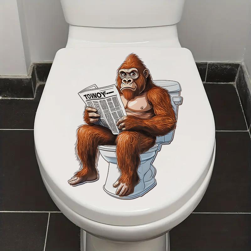 3D Funny Cartoon Gorilla Reading Newspaper Toilet Wall Sticker Self-Adhesive Waterproof Removable Bathroom Home Decor Art