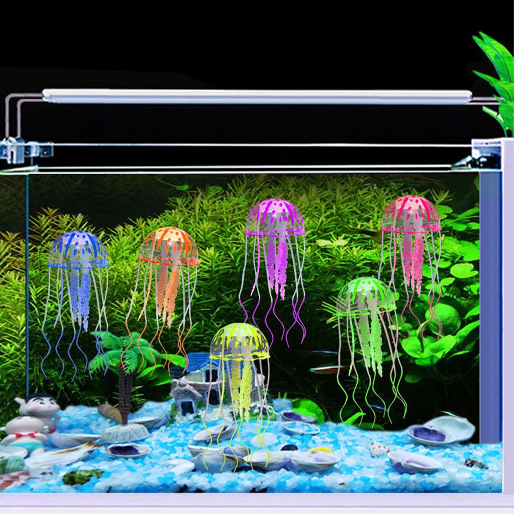 2 PCS Jellyfish Fish Tank Decorations, Soft Silicone Simulation Jellyfish Ornament With Vacuum Suction Cup, Fish Tank Jellyfish Glow Decorations For F