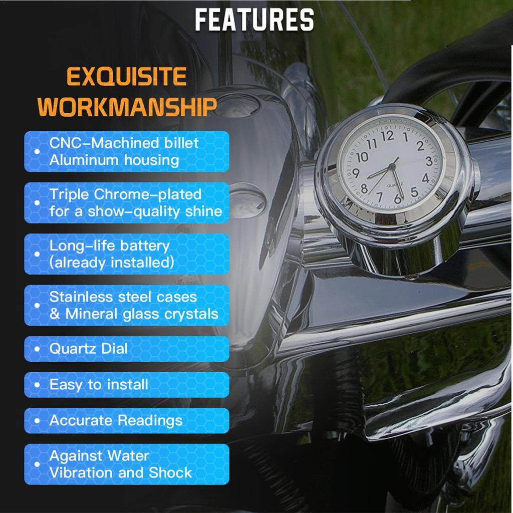 Bicycle Handlebar Clock - Waterproof Clock and Thermometer, Bike Clock