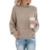 Autumn and Winter Women's Sweater Knitted Sweater Yarn Sweater Women's Curled Hem Pullover High Collar Bat Sleeve Solid Color Top