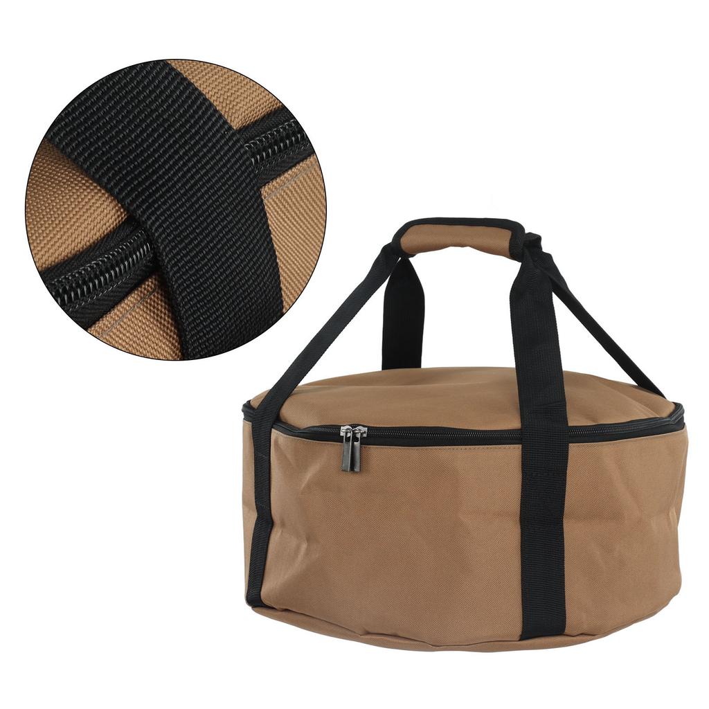 Outdoor Cookware Storage Bag Khaki Portable Camping Cooker Tableware Organizer with Handle Straps for Picnics Large Size