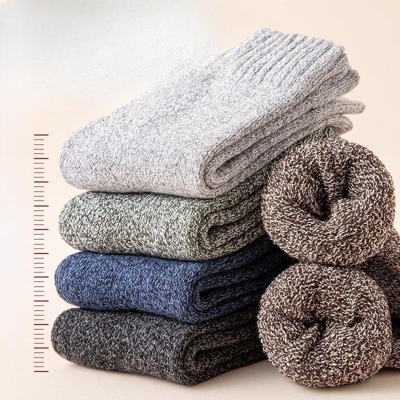 Vintertjocka mellankalvssockor för män, fleeceförtjockade varma ögonsockor, randiga kashmirstrumpor, enfärgade frottésockor