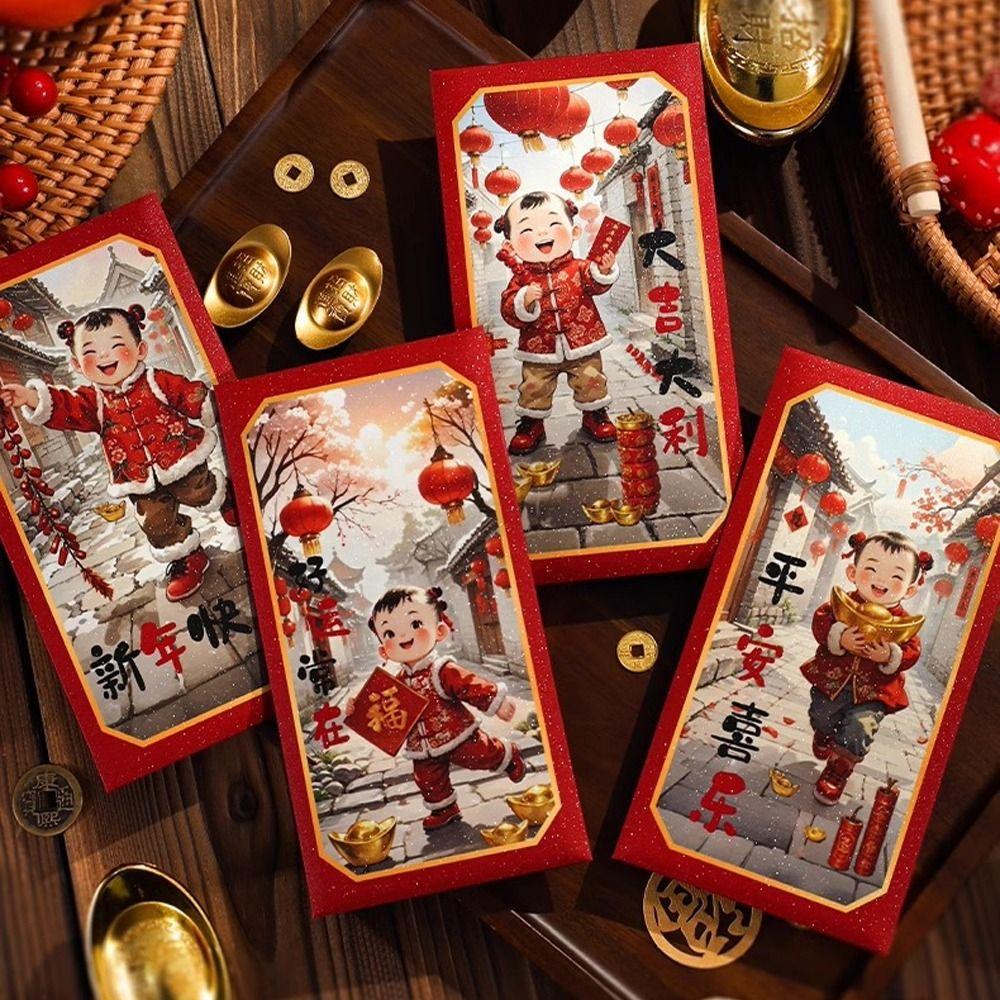 6pcs Traditional New Year Red Envelopes Cartoon Gifts Packing Bags  Wedding Birthday