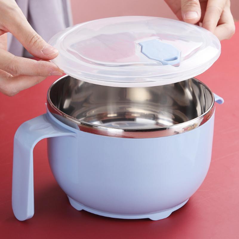 Large Capacity 304 Flash Stainless Steel Noodle Bowl with Japanese Bowl for Kids Lunch Container with Spoon Lid | Breakfast Boxes (Blue)