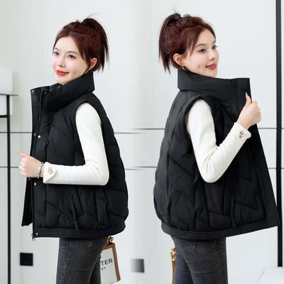 New Short Vest Women's Autumn and Winter Fashion Versatile Loose Cotton-padded Jacket Stand-up Collar Vest Loose Back