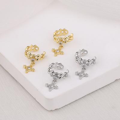 Design Sense Double-Layer Cross Ear Clip No Ear Piercing Simple Gold-Plated Zircon Ear Bone Clip Female