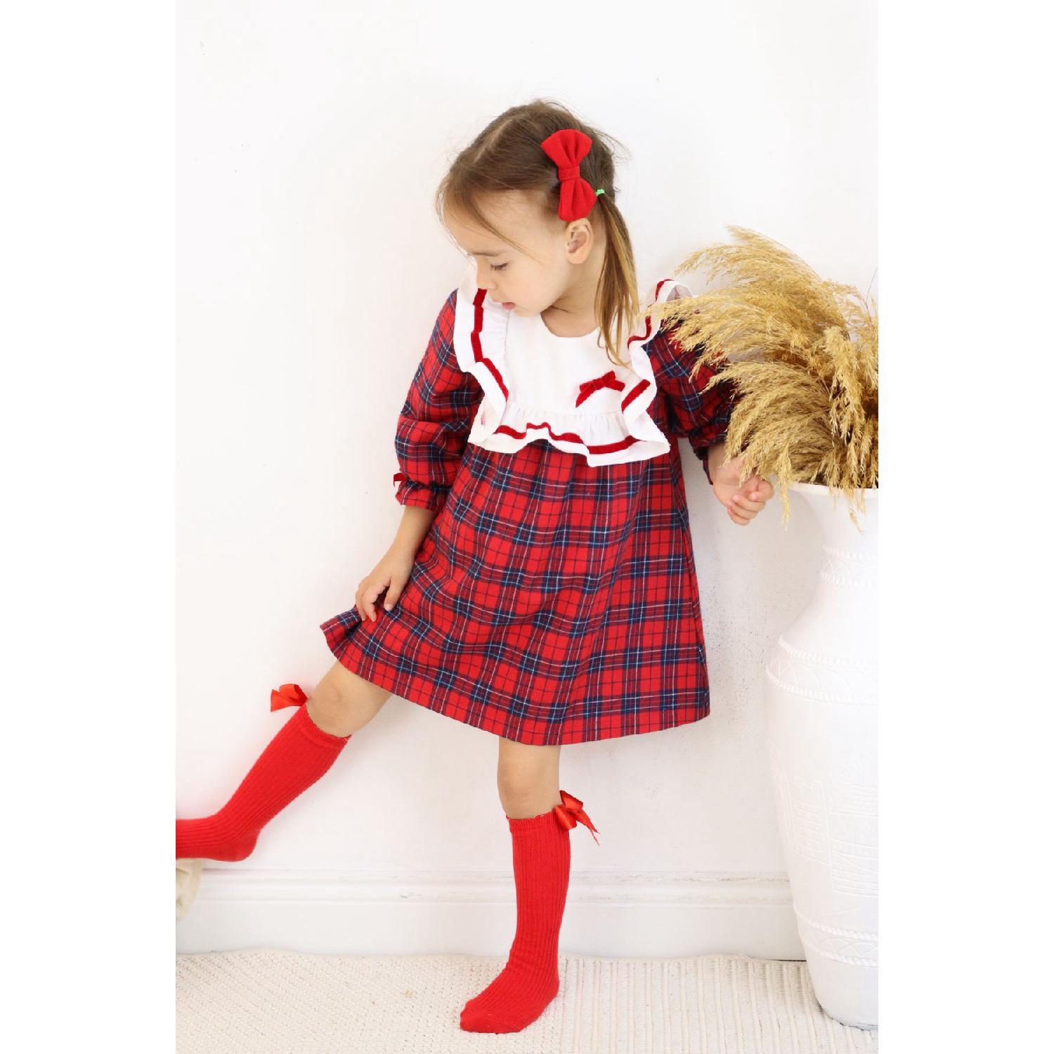 

New Year s Concept Plaid Collar Frilly Baby Dress 152.0746 9-12 червоний