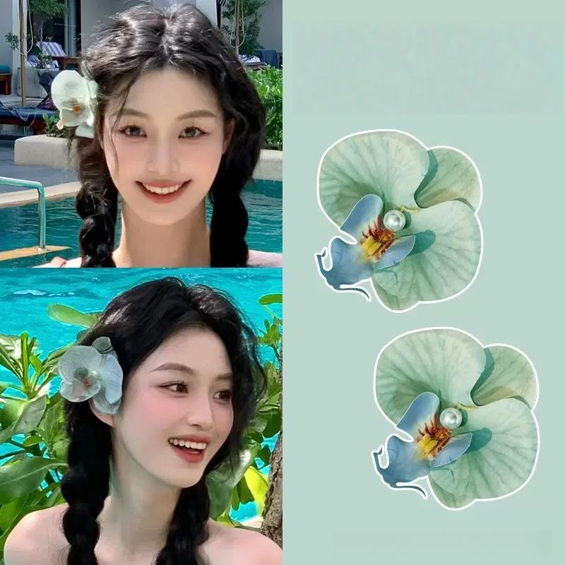 Women Girls Summer Beach Orchid Flower Hair Clip Hawaiian Boho Butterfly Orchid Hair Barrettes Hair Accessories