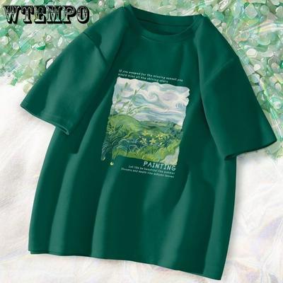 Maglietta stampata a maniche corte da donna in cotone tinta unita a maniche corte con design di nicchia Sense Tops