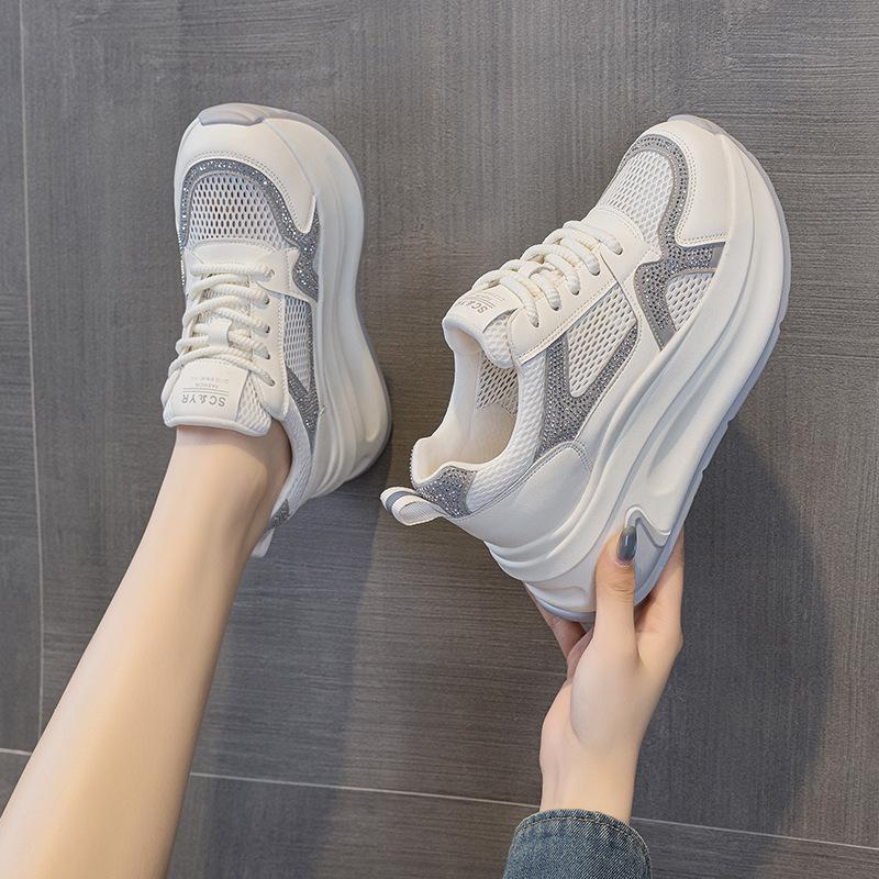 

Thick-soled transparent net white shoes women s single net casual fashion lightweight versatile sports dad shoes 40