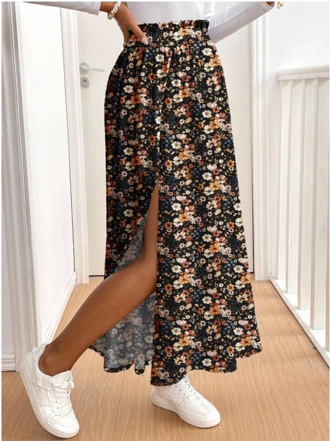 Sweet Floral Split Ruffle Elegant Skirt - Slimming Meteor Student Style