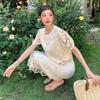 Luxury Temperament Beige Embroidery Lace 2 Piece Dress Sets Women Elegant Embroidery Crop Top and Midi Skirt Suits Outfits Female
