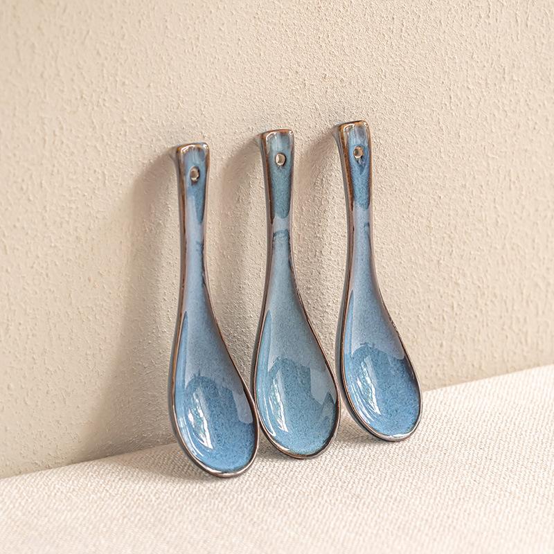 Creative Star Blue Ceramic Spoon Spoon Drinking Spoon Household Small Spoon Tableware Porridge Spoon Dessert Spoon Hotel Dining Spoon