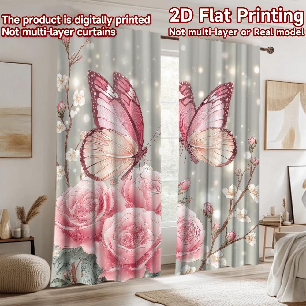 2D Flat Photography Backdrop Popular Party Party Backdrop Butterflies and Roses 100% Polyester Birthday Party Perfect for