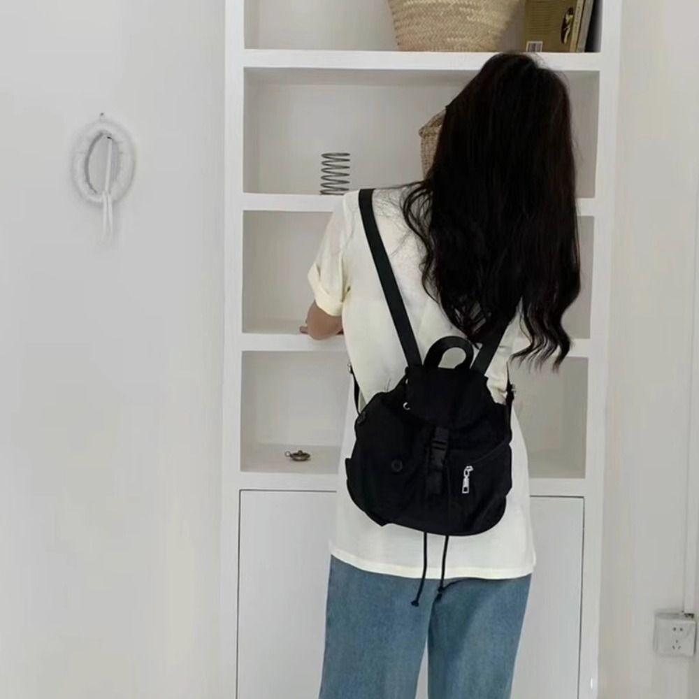 

Button Muti Pocket Bag Large Capacity Drawstring Bag Fashion School Flap Backpack Girls