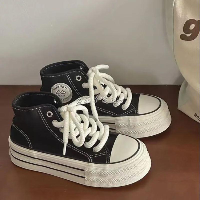 Spring Autumn Casual High Top Canvas Shoes for Women Designer Luxury Y2k Fashion On Offer High Platform Lace Up Woman Footwear