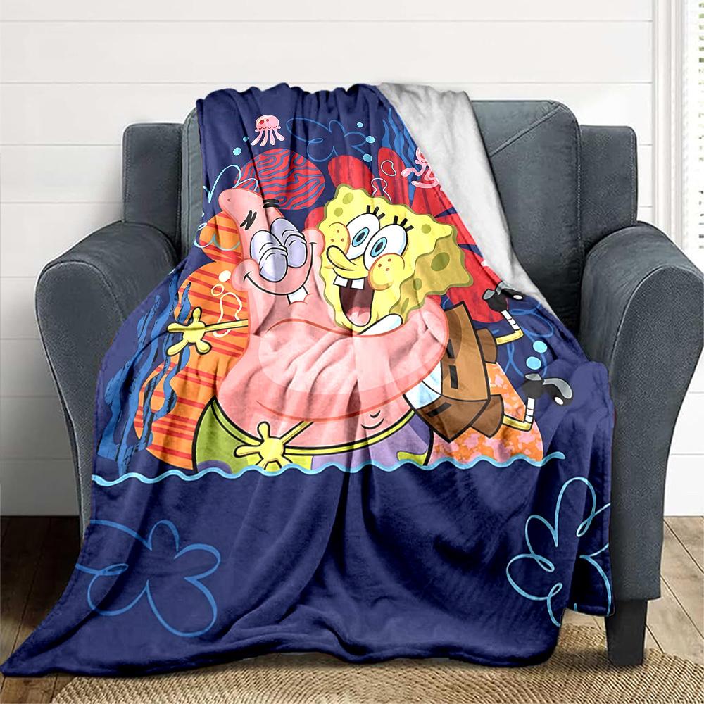 1pc SpongeBob SquarePants Flannel Blanket, Soft Skin Friendly with Digital Printing, Various Sizes Available for Family, Friends, Birthday
