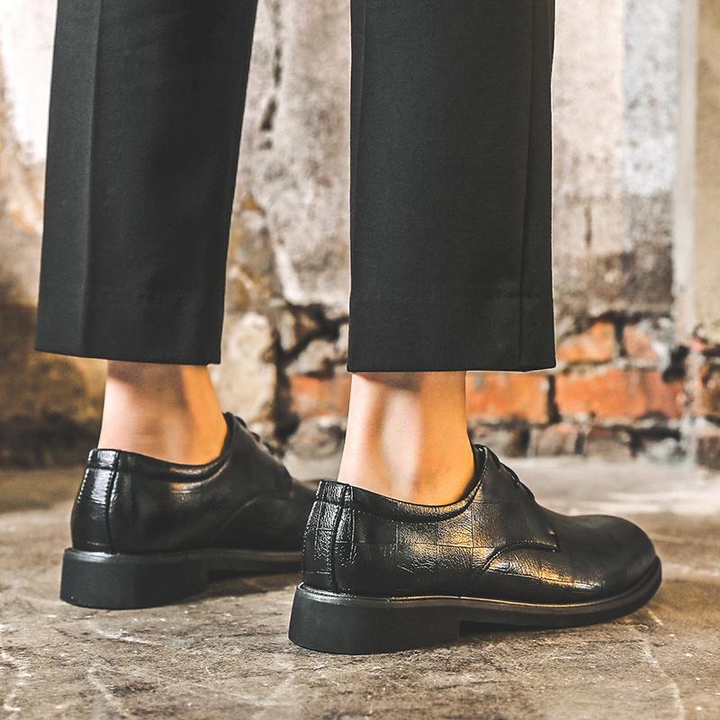 Spring And Autumn Plaid Pattern Casual Korean Version Trendy British Men'S Genuine Leather Business Dress Leather Shoes With Suit 66773-J