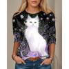 Women's T-shirt Casual Long Sleeve Tops Animal Cat Graphic Tees Shirt Blouse O-neck Fall Winter Streetwear Style Y2K Pullover